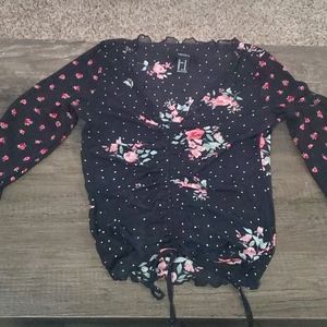 EUC Floral Long Sleeve Crop Top Size M